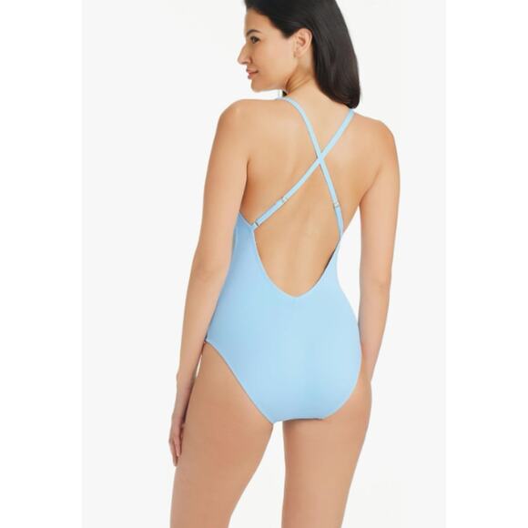 BLEU ROD BEATTIE Don’t Mesh with Me V-Neck One-Piece Swimsuit Size 8 Blue NWT - Picture 2 of 11
